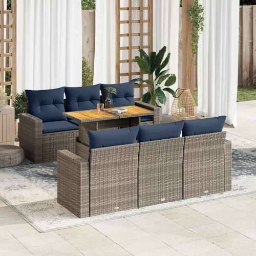Vrtna garnitura - 7-dijelni set vrtnih sofa sivi od poliratana - Siva 1 Cijena