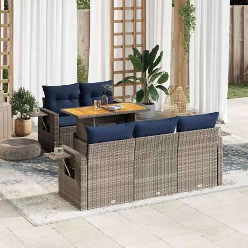 Vrtna garnitura - 6-dijelni set vrtnih sofa od poliratana s jastucima sivi - Siva 1 Cijena