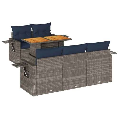 Vrtna garnitura - 6-dijelni set vrtnih sofa od poliratana s jastucima sivi - Siva 1 Cijena