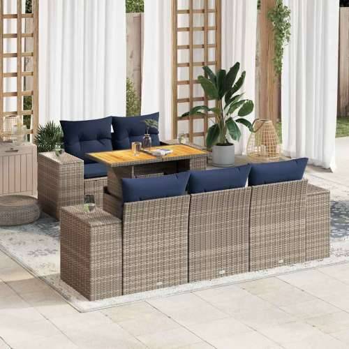 Vrtna garnitura - 6-dijelni set vrtnih sofa od poliratana s jastucima sivi - Siva 1 Cijena