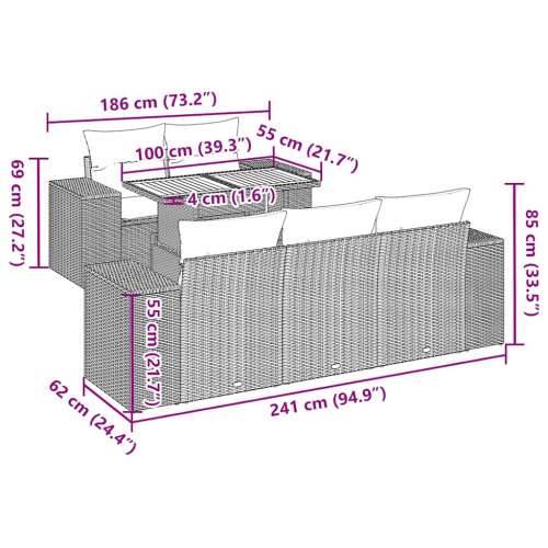 Vrtna garnitura - 6-dijelni set vrtnih sofa od poliratana s jastucima sivi - Siva 1 Cijena