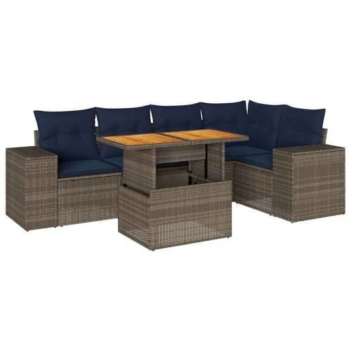 Vrtna garnitura - 6-dijelni set vrtnih sofa od poliratana s jastucima sivi - Siva 1 Cijena