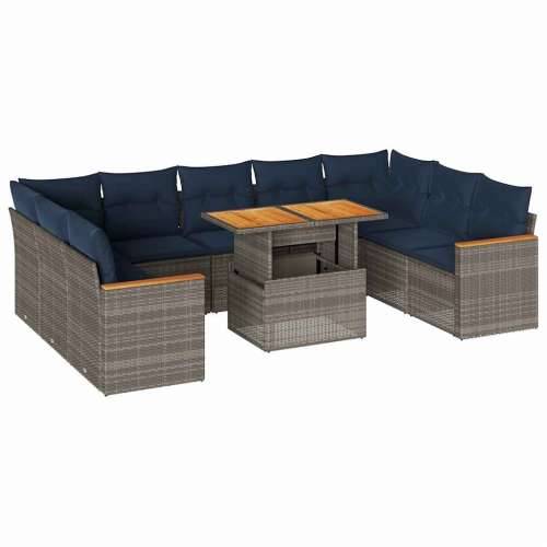 Vrtna garnitura - 10-dijelni set vrtnih sofa od poliratana s jastucima sivi - Siva sa spremištem 1 Cijena
