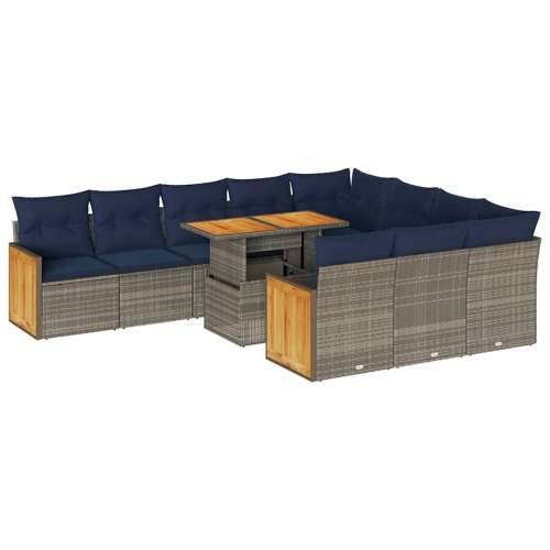 Vrtna garnitura - 11-dijelni set vrtnih sofa poliratan i bagrem s jastucima sivi - Siva 1 Cijena