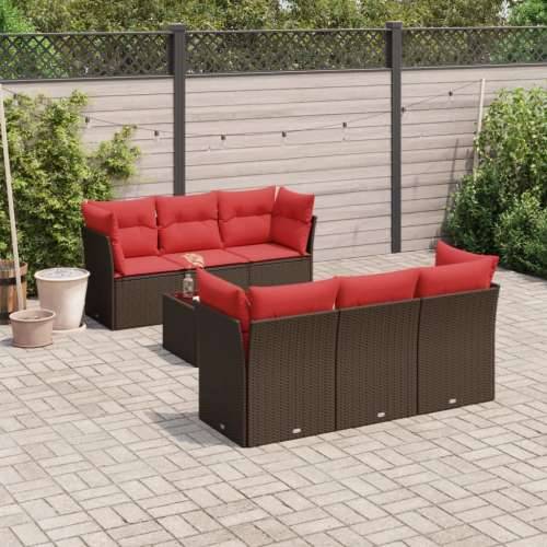 Vrtna garnitura - 7-dijelni set vrtnih sofa od poliratana s jastucima smeđi - Smeđa 2x middle + table + 4x corner 1 Cijena