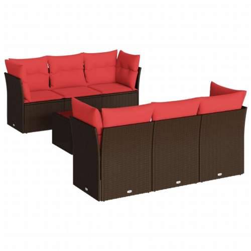 Vrtna garnitura - 7-dijelni set vrtnih sofa od poliratana s jastucima smeđi - Smeđa 2x middle + table + 4x corner 1 Cijena
