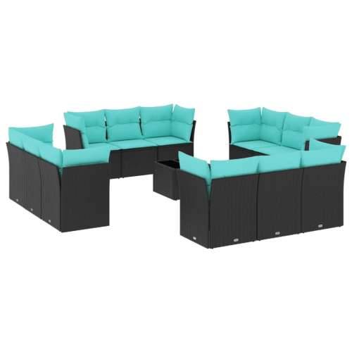 Vrtna garnitura - 13-dijelni set vrtnih sofa s jastucima poliratan crni - Crna i plava Sa stolom 1 Cijena