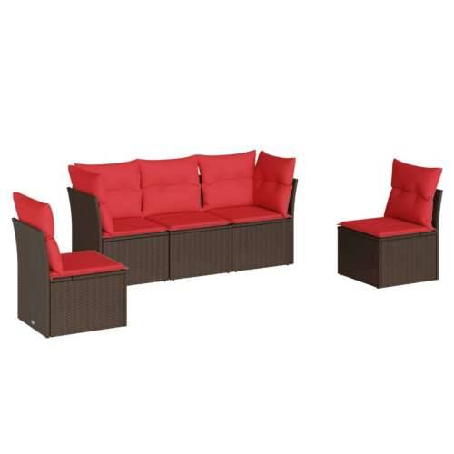 Vrtna garnitura - 5-dijelni set vrtnih sofa s jastucima poliratan smeđi - Smeđe-crvena Bez stola 1 Cijena