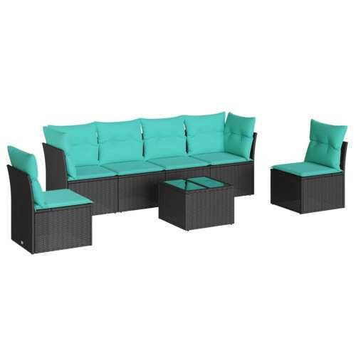 Vrtna garnitura - 7-dijelni set vrtnih sofa od poliratana s jastucima crni - Crna i plava Sa stolom 1 Cijena