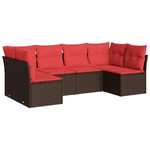 Vrtna garnitura - 6-dijelni set vrtnih sofa od poliratana s jastucima smeđi - Smeđe-crvena Bez stola 1 Cijena