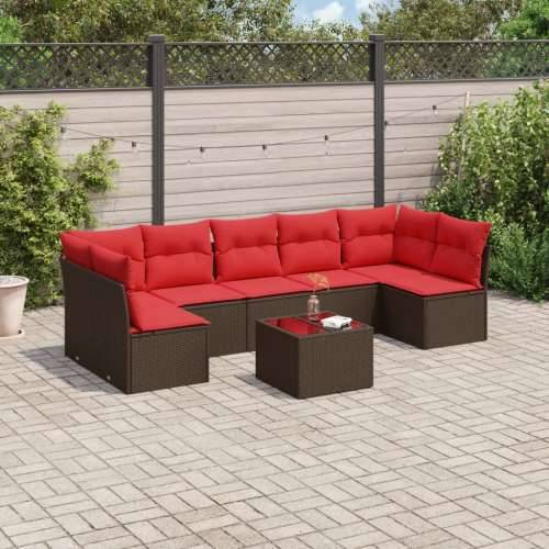 Vrtna garnitura - 8-dijelni set vrtnih sofa s jastucima smeđi od poliratana - Smeđe-crvena Sa stolom 1 Cijena