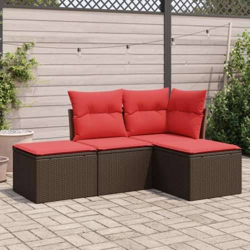 Vrtna garnitura - 4-dijelni set vrtnih sofa od poliratana s jastucima smeđi - Smeđe-crvena Bez stola 1 Cijena