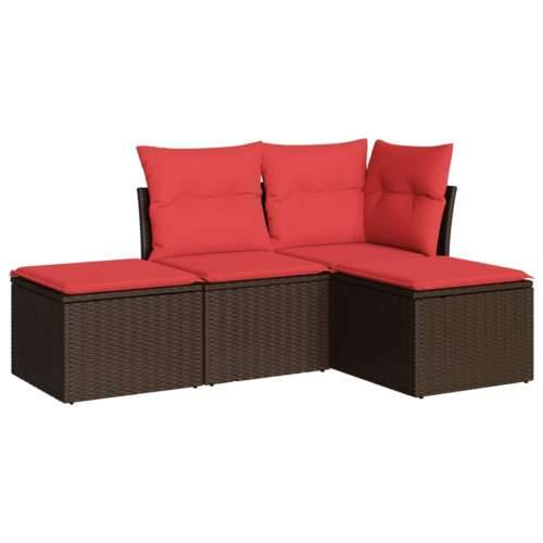Vrtna garnitura - 4-dijelni set vrtnih sofa od poliratana s jastucima smeđi - Smeđe-crvena Bez stola 1 Cijena