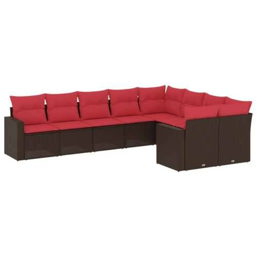 Vrtna garnitura - 9-dijelni set vrtnih sofa s jastucima poliratan smeđi - Smeđe-crvena Bez stola 1 Cijena