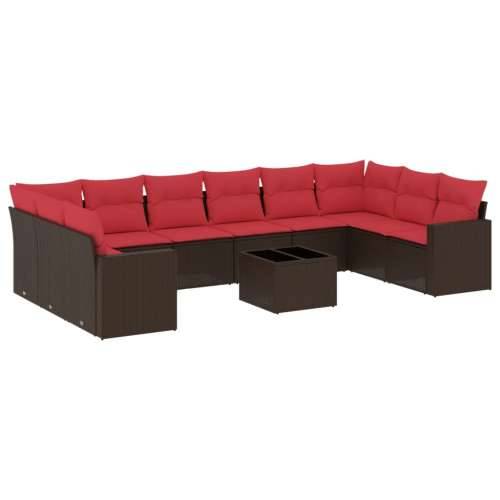 Vrtna garnitura - 11-dijelni set vrtnih sofa od poliratana s jastucima smeđi - Smeđe-crvena Sa stolom 1 Cijena