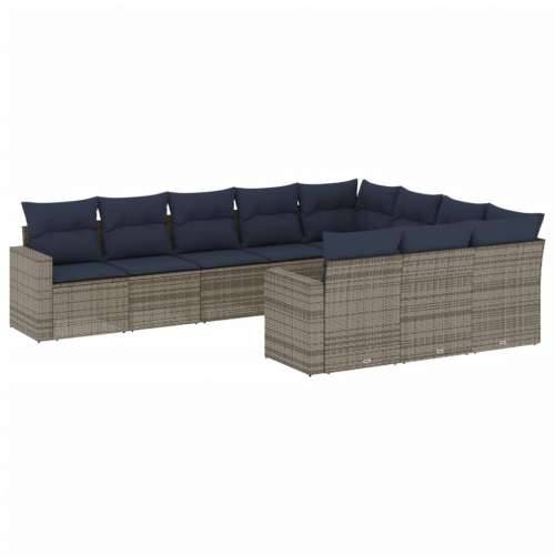 Vrtna garnitura - 10-dijelni set vrtnih sofa od poliratana s jastucima sivi - siva i modra Bez stola 1 Cijena