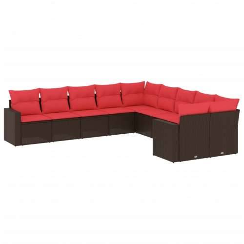 Vrtna garnitura - 10-dijelni set vrtnih sofa od poliratana s jastucima smeđi - Smeđe-crvena Bez stola 1 Cijena