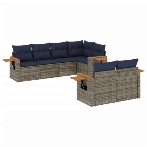 Vrtna garnitura - 7-dijelni set vrtnih sofa od poliratana s jastucima sivi - Siva 1 Cijena