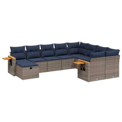 Vrtna garnitura - 10-dijelni set vrtnih sofa od poliratana s jastucima sivi - Siva 1 Cijena
