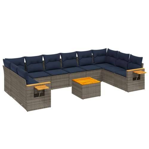 Vrtna garnitura - 11-dijelni set vrtnih sofa od poliratana s jastucima sivi - Siva Sa stolom 1 Cijena