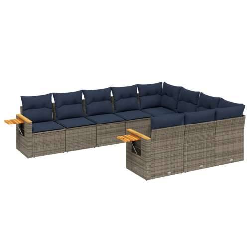 Vrtna garnitura - 10-dijelni set vrtnih sofa od poliratana s jastucima sivi - Siva Bez stola 1 Cijena