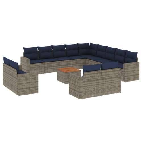 Vrtna garnitura - 14-dijelni set vrtnih sofa od poliratana s jastucima sivi - Siva 1 Cijena