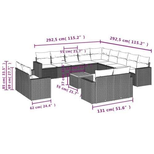 Vrtna garnitura - 14-dijelni set vrtnih sofa od poliratana s jastucima sivi - Siva 1 Cijena
