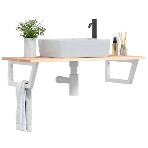 Zidna polica za Lavabo - Umivaonik od čelika i masivne hrastovine - Smeđa i bijela 100 x 50 x 2 cm 1 Trapez Cijena