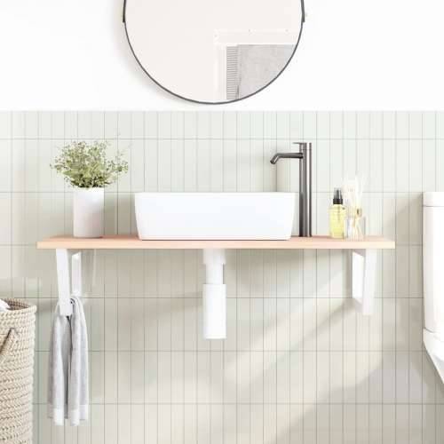 Zidna polica za Lavabo - Umivaonik od čelika i masivne hrastovine - Smeđa i bijela 100 x 50 x 2 cm 1 Trapez Cijena