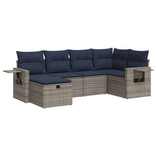 Vrtna garnitura - 6-dijelni set vrtnih sofa od poliratana s jastucima sivi - Siva sa spremištem 5 Cijena