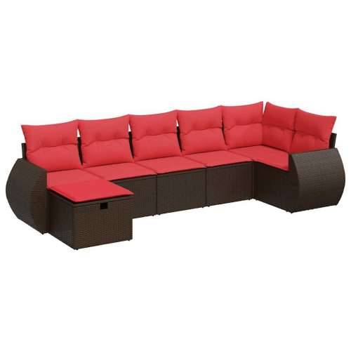 Vrtna garnitura - 7-dijelni set vrtnih sofa od poliratana s jastucima smeđi - Smeđa sa spremištem 7 Cijena