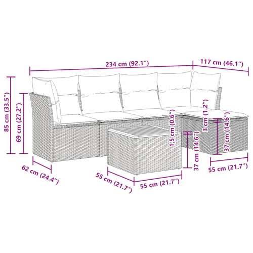 Vrtna garnitura - 6-dijelni set vrtnih sofa od poliratana s jastucima sivi - Siva sa spremištem 1 Cijena