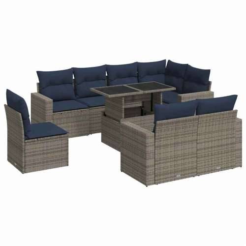 Vrtna garnitura - 9-dijelni set vrtnih sofa poliratan i bagrem s jastucima sivi - Siva sa spremištem 1 Cijena