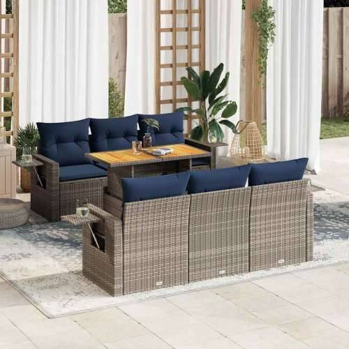 Vrtna garnitura - 7-dijelni set vrtnih sofa sivi od poliratana - Siva 1 Cijena