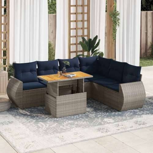 Vrtna garnitura - 7-dijelni set vrtnih sofa sivi od poliratana - Siva 1 Cijena
