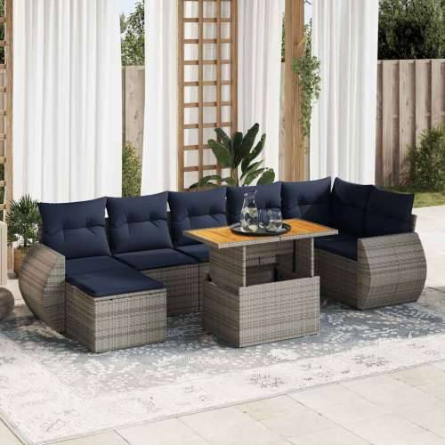 Vrtna garnitura - 8-dijelni set vrtnih sofa od poliratana s jastucima sivi - Siva 1 Cijena