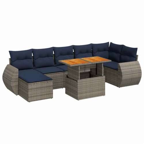 Vrtna garnitura - 8-dijelni set vrtnih sofa od poliratana s jastucima sivi - Siva 1 Cijena
