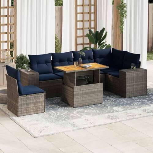 Vrtna garnitura - 7-dijelni set vrtnih sofa sivi od poliratana - Siva 1 Cijena