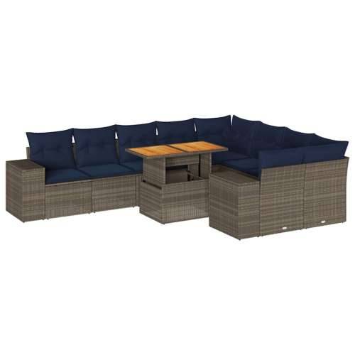 Vrtna garnitura - 10-dijelni set vrtnih sofa od poliratana s jastucima sivi - Siva 1 Cijena
