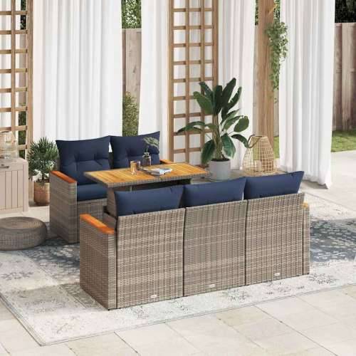 Vrtna garnitura - 6-dijelni set vrtnih sofa od poliratana s jastucima sivi - Siva 1 Cijena