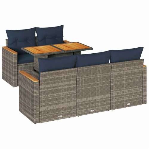 Vrtna garnitura - 6-dijelni set vrtnih sofa od poliratana s jastucima sivi - Siva 1 Cijena