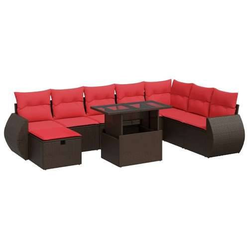 Vrtna garnitura - 9-dijelni set vrtnih sofa s jastucima crni od poliratana bagrem - Smeđa sa spremištem 1 Cijena