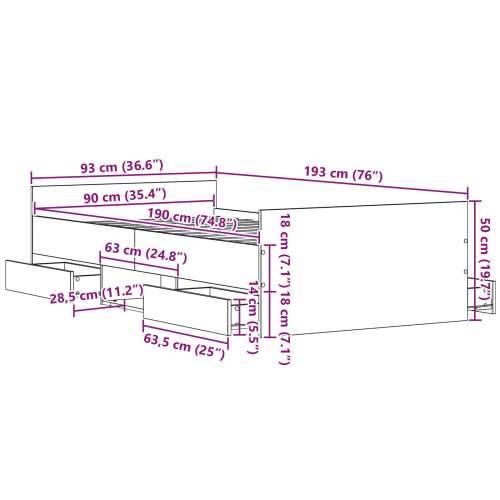 Krevet bez madraca Crni hrast 90x190 cm Konstruirano drvo Cijena