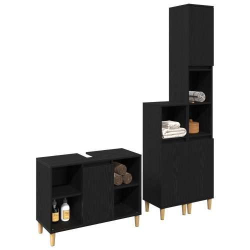 3-dijelni set namještaja za kupaonicu crni hrast konstruirano drvo, ormarić za kupaonicu crni hrast 30x30x190 cm konstruirano dr Cijena