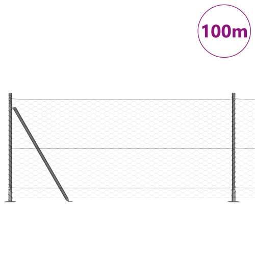 Hexagonalna Ograda Siva 1x100 m Čelik, Ograda Stupovi s Podstavama 13 kom Ø32mm 110cm Pocinčani Čelik Cijena