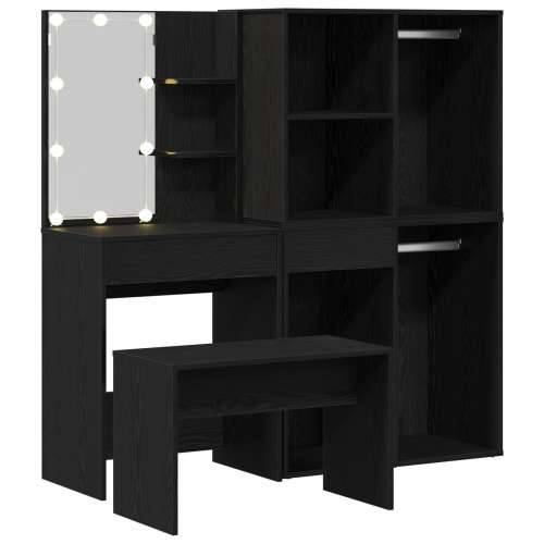 Set toaletnog stola s LED-om Crni hrast Inženjersko drvo, LED toaletni stol, crni hrast, 60x40x140 cm, izrađen od inženjerskog d Cijena