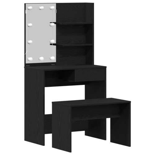 set toaletnog stolića s LED crnim hrastom od konstruiranog drva, LED toaletni stolić u crnom hrastu - 74.5x40x141 cm, izrađen od Cijena