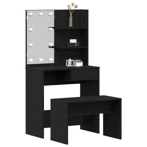 set toaletnog stolića s LED crnim hrastom od konstruiranog drva, LED toaletni stolić u crnom hrastu - 74.5x40x141 cm, izrađen od Cijena