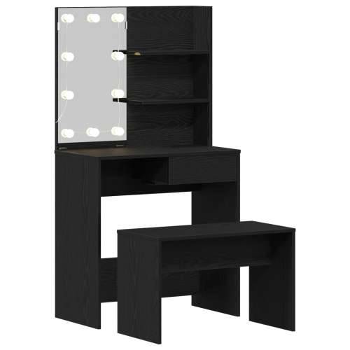 set toaletnog stolića s LED crnim hrastom od konstruiranog drva, LED toaletni stolić u crnom hrastu - 74.5x40x141 cm, izrađen od Cijena