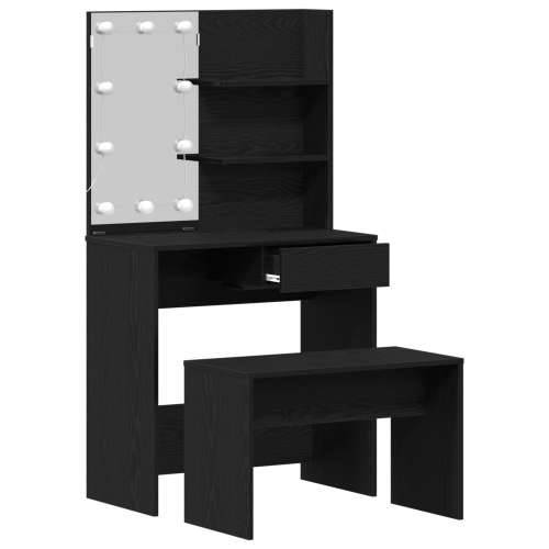 set toaletnog stolića s LED crnim hrastom od konstruiranog drva, LED toaletni stolić u crnom hrastu - 74.5x40x141 cm, izrađen od Cijena